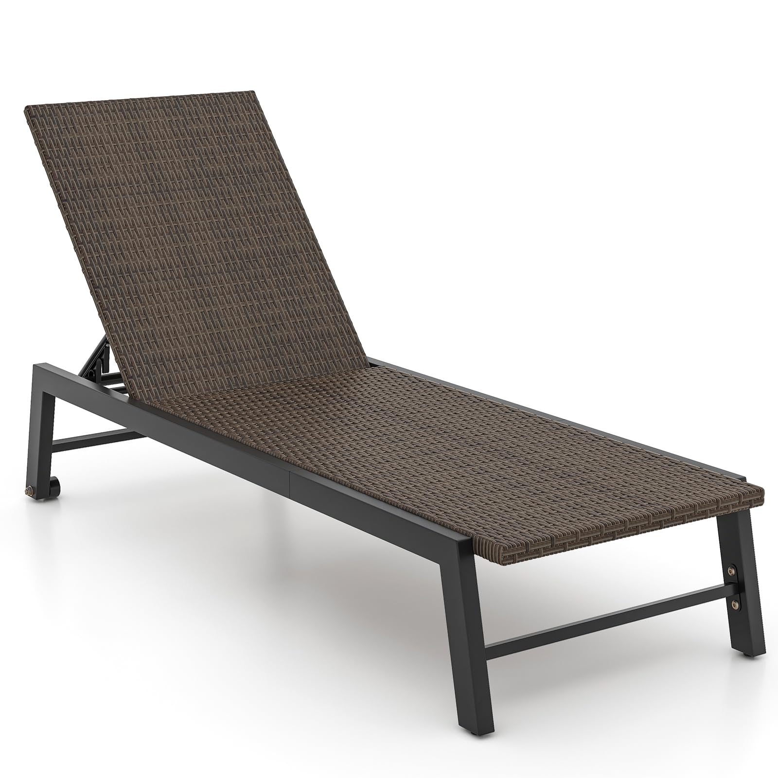 Tangkula Chaise longue de patio en osier PE, inclinable 4 positions d'extérieur avec roulettes